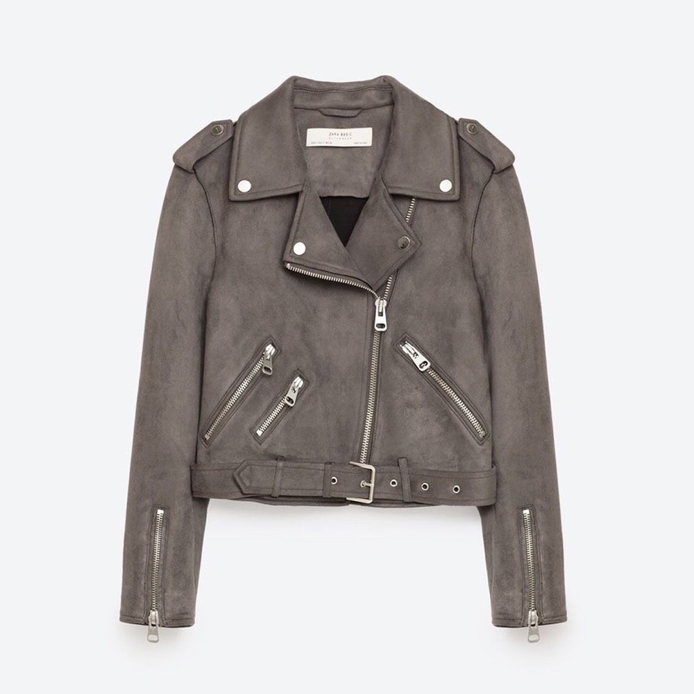 ZARA Grey Faux Suede Biker Jacket